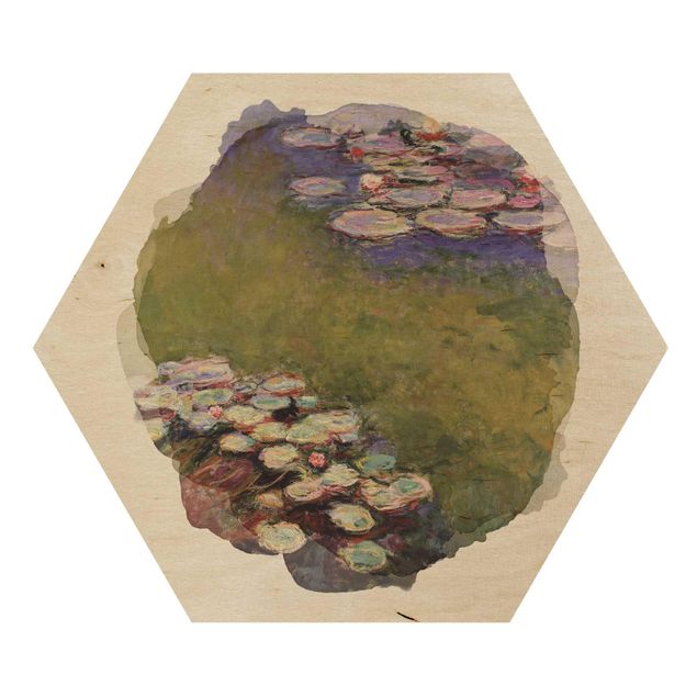 Holzbilder Landschaften Wasserfarben - Claude Monet - Seerosen