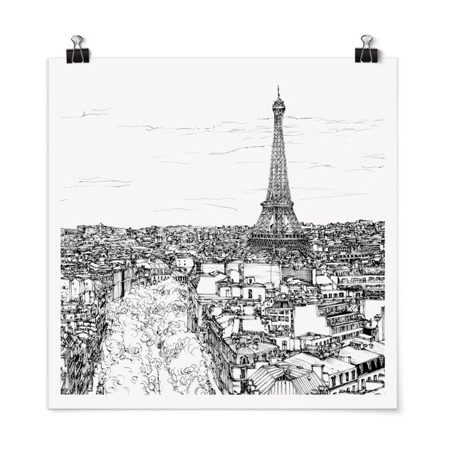Poster schwarz-weiß Stadtstudie - Paris