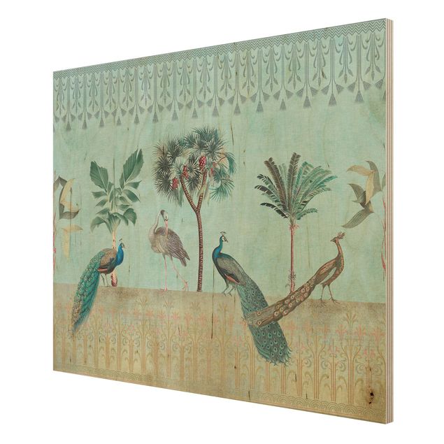 Vintage Bilder Holz Vintage Collage - Tropische Vögel mit Palmen