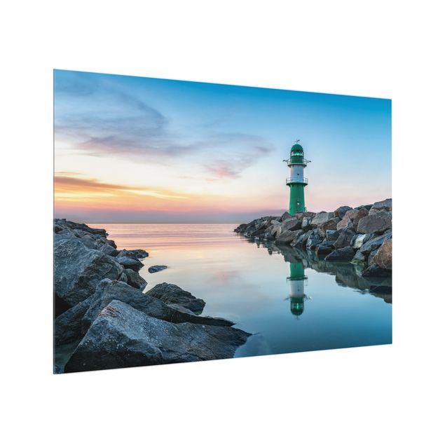 Spritzschutz Glas - Sunset at the Lighthouse - Querformat 4:3