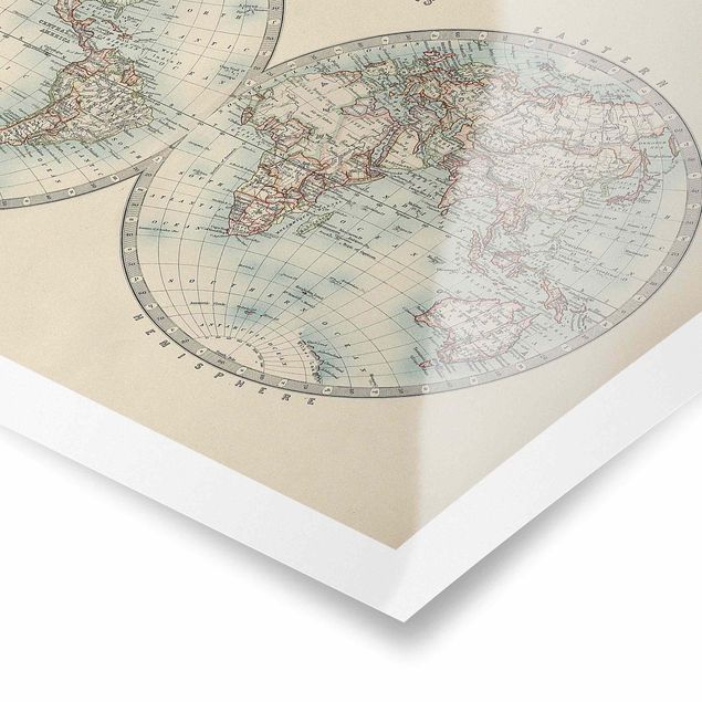 Poster Vintage Weltkarte Die zwei Hemispheren
