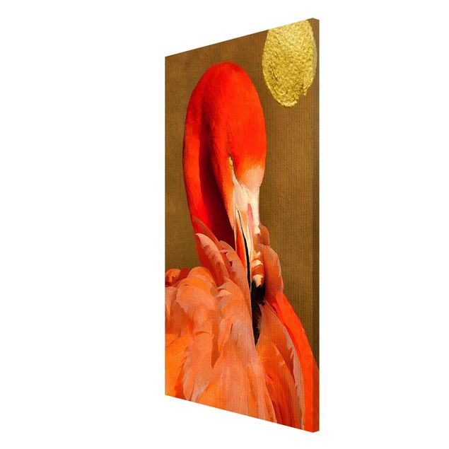 Wandbilder Kunstdrucke Goldener Mond mit Flamingo