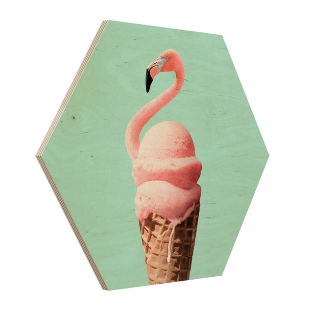 Holzbilder Eis mit Flamingo