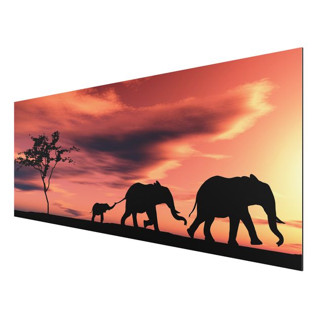 Wandbilder Landschaften Savannah Elefant Family