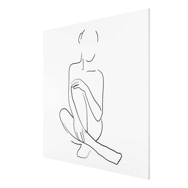 Wandbilder Kunstdrucke Line Art Frau sitzt Schwarz Weiß