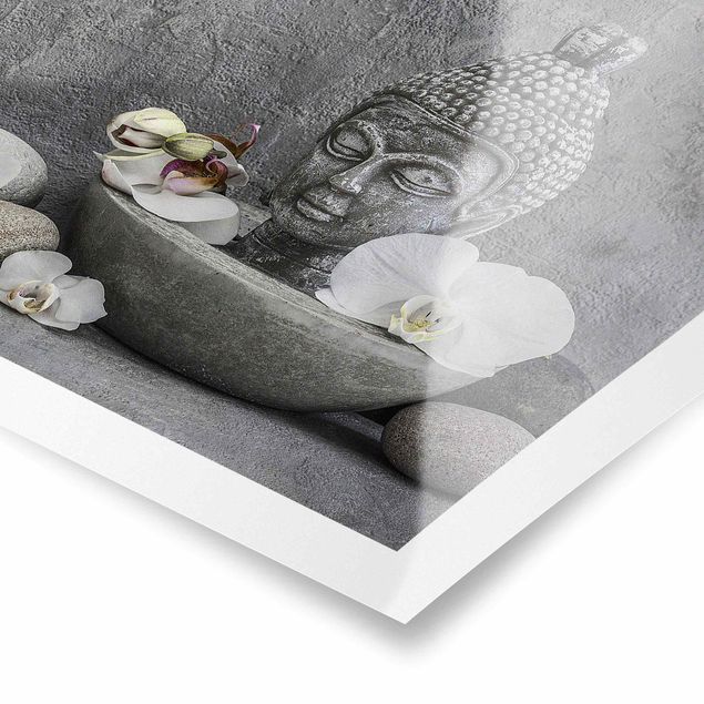 Wandbilder Grau Zen Buddha, Orchideen und Steine