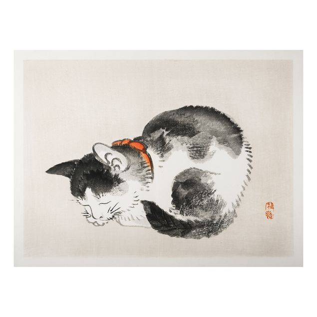 Wandbilder Katzen Asiatische Vintage Zeichnung Schlafende Katze