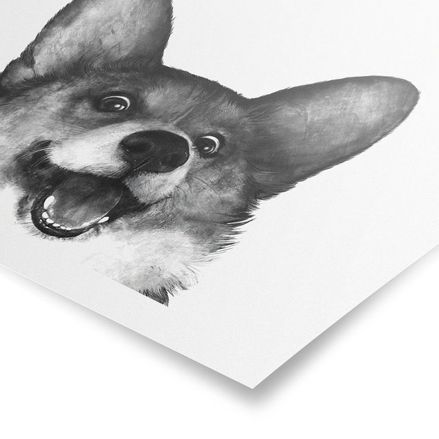 Poster Tiere Illustration Hund Corgi Weiß Schwarz Malerei