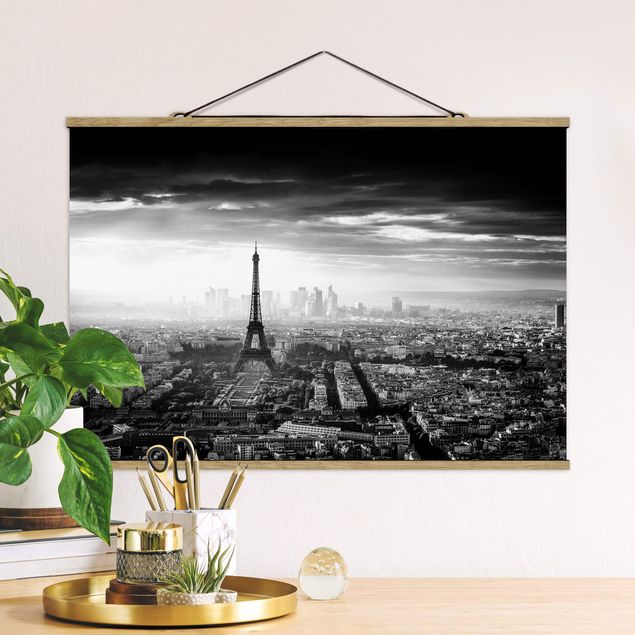 Küche Dekoration Der Eiffelturm von Oben schwarz-weiß