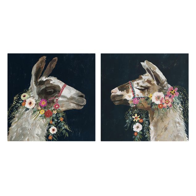 Wandbilder Lama mit Blumenschmuck Set I