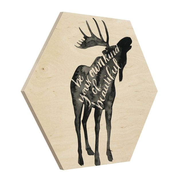 Wandbild Holz Tiere mit Weisheit - Elch