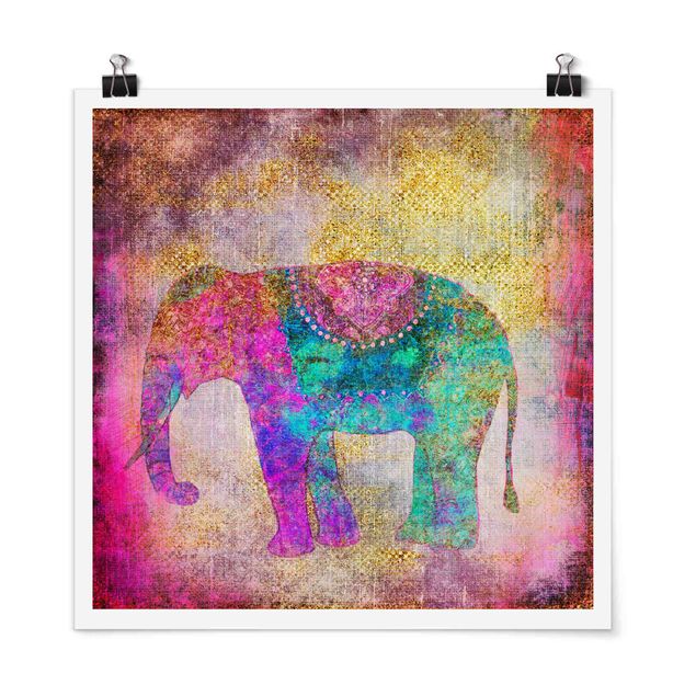 Tierposter Bunte Collage - Indischer Elefant