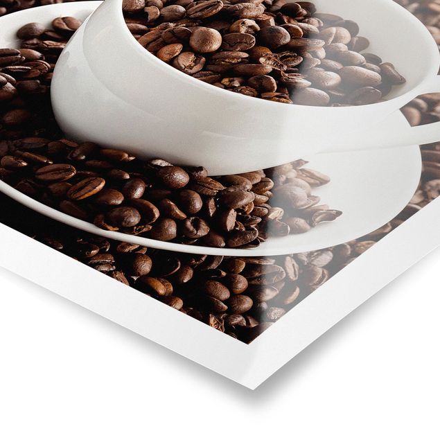 Wandbilder Braun Kaffeetasse mit gerösteten Kaffeebohnen