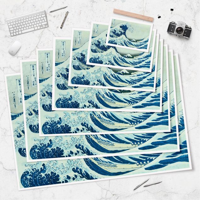 Poster mit Spruch Katsushika Hokusai - Die grosse Welle von Kanagawa