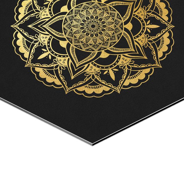 Bilder Hexagon Mandala Blüte Sonne Illustration Set Schwarz Gold
