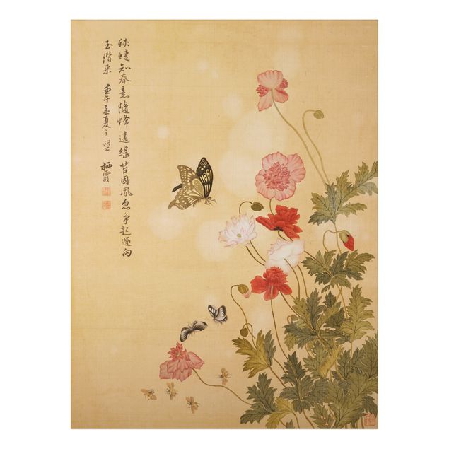 Wanddeko Küche Yuanyu Ma - Mohnblumen und Schmetterlinge