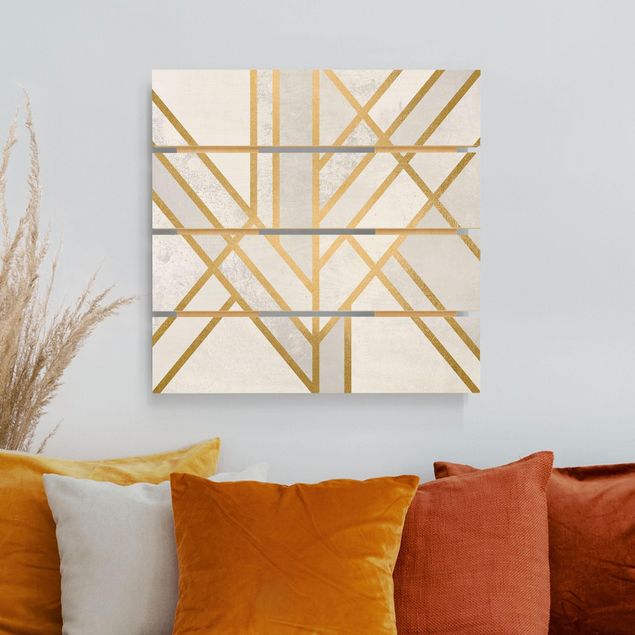 Wanddeko Küche Art Deco Geometrie Weiß Gold