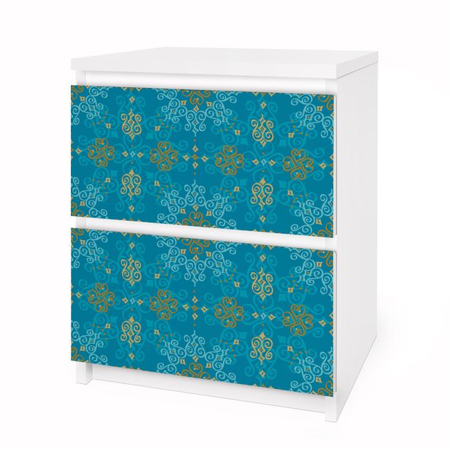 Möbelfolie für IKEA Malm Kommode - Selbstklebefolie Orientalisches Ornament Türkis