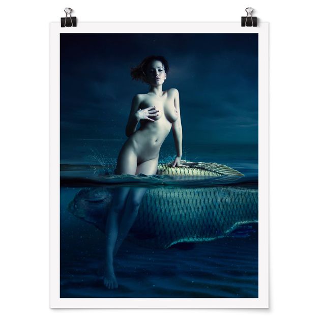 Poster Tiere Frauenakt mit Fisch