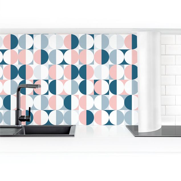 Küchenrückwand Folie selbstklebend Halbkreis Muster in Blau mit Rosa II