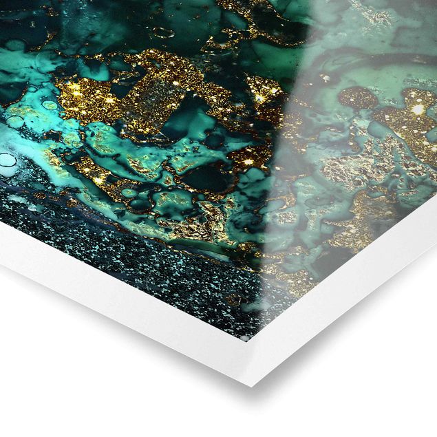 Poster abstrakt Goldene Meeres-Inseln Abstrakt