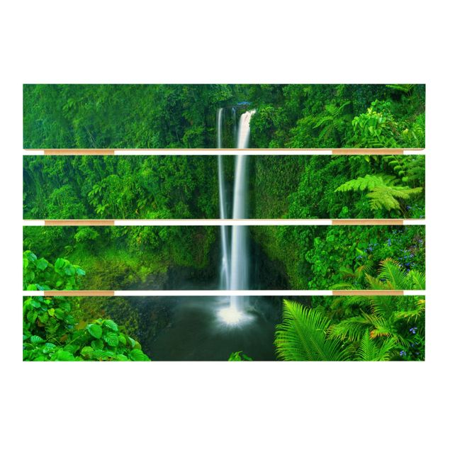 Bilder auf Holz Paradiesischer Wasserfall