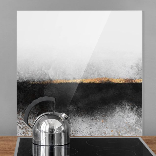 Küchen Deko Abstrakter Goldener Horizont Schwarz Weiß