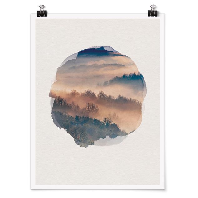 Poster Naturbilder Wasserfarben - Nebel bei Sonnenuntergang