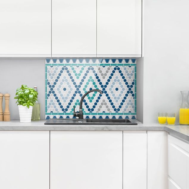 Glasrückwand Küche Muster Marokkanisches Fliesenmuster Türkis Blau