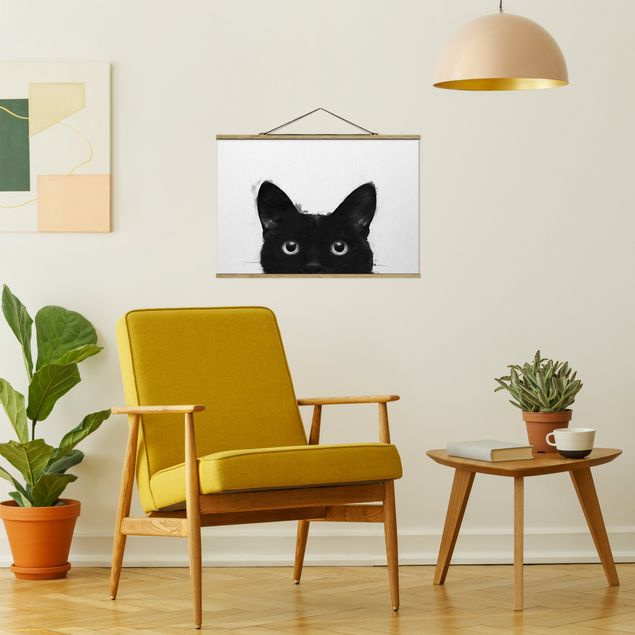 Wandbilder Katzen Illustration Schwarze Katze auf Weiß Malerei