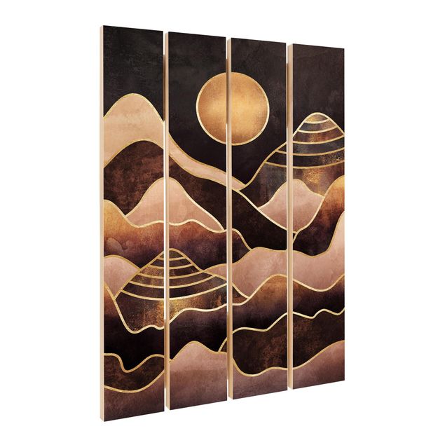 Bilder auf Holz Goldene Sonne abstrakte Berge