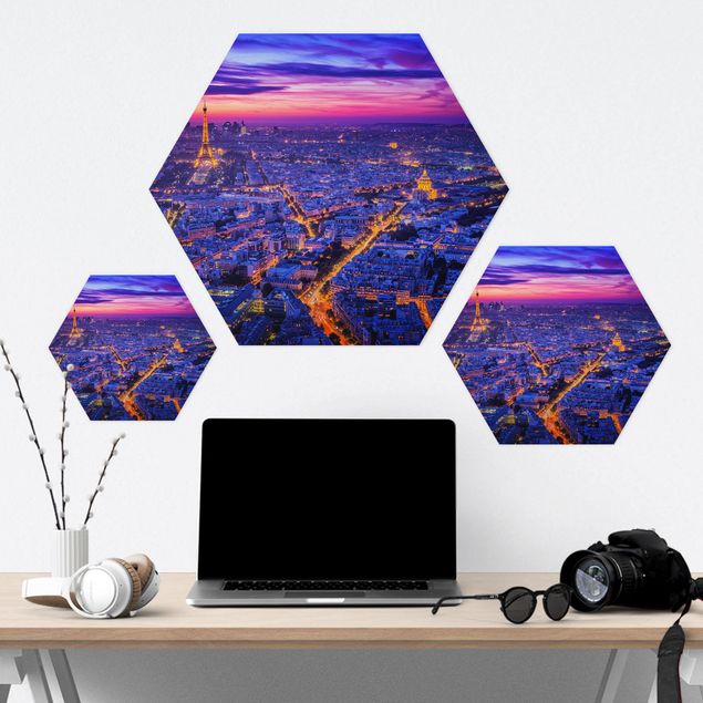 Hexagon Bild Alu-Dibond - Paris bei Nacht