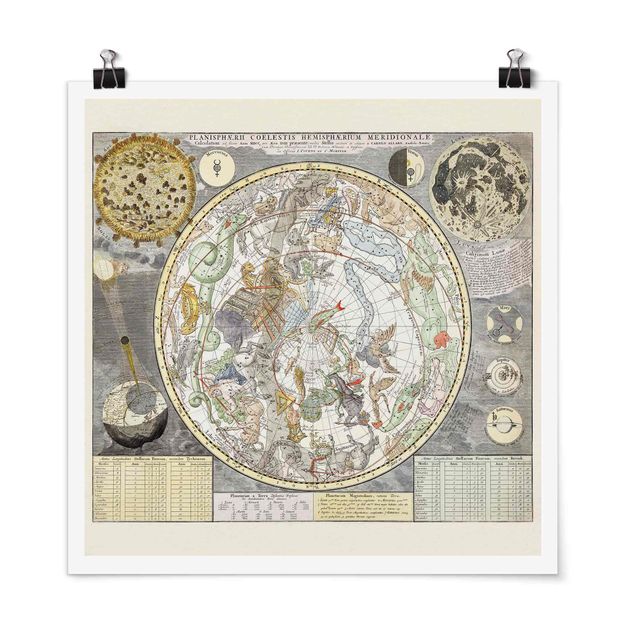 Wandbilder Weltkarten Vintage Antike Sternenkarte