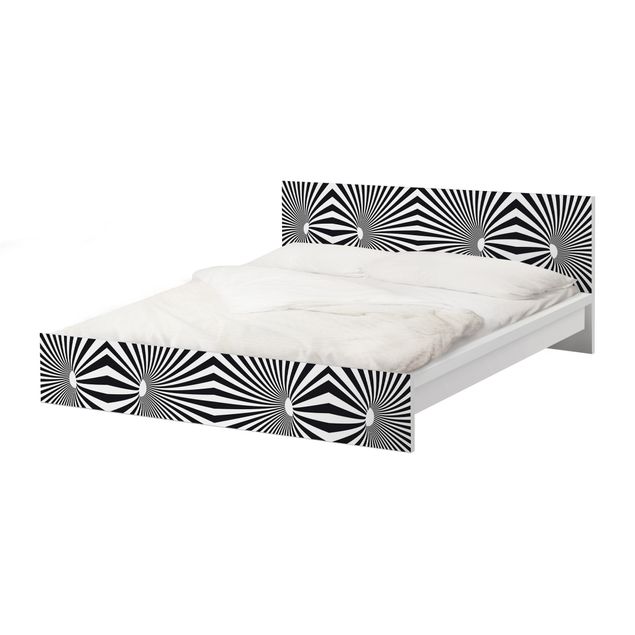 Möbelfolie für IKEA Malm Bett niedrig 140x200cm - Klebefolie Psychedelisches Schwarzweiß Muster