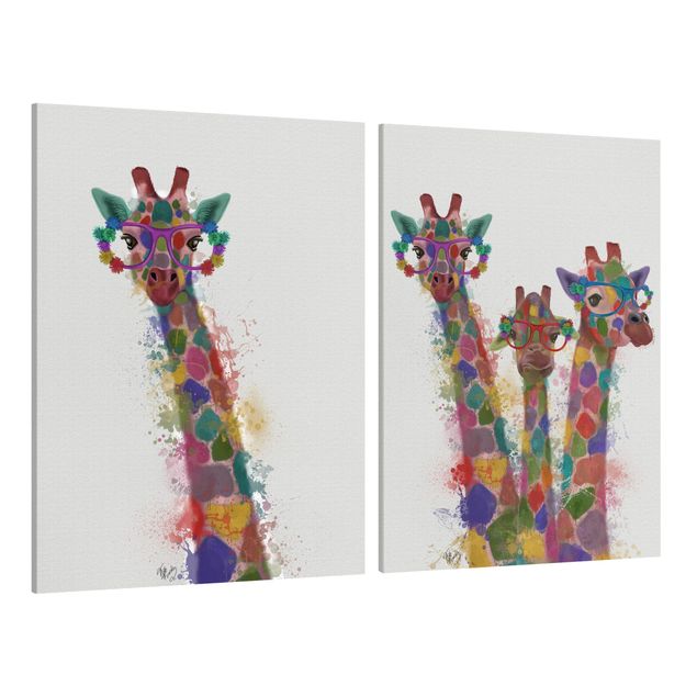 Leinwandbilder Tiere Regenbogen Splash Giraffen Set I