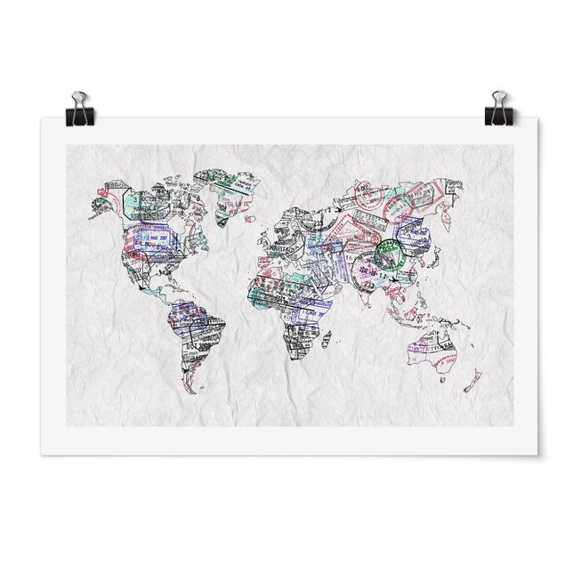 Wandbilder Weltkarten Reisepass Stempel Weltkarte