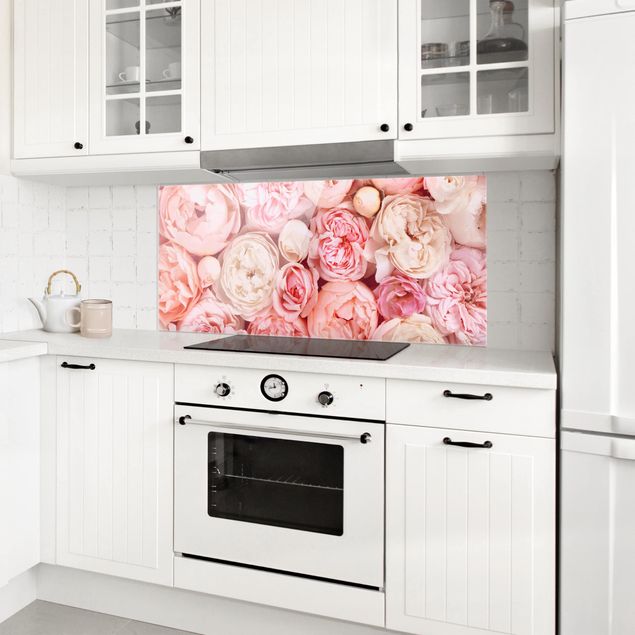Glasrückwand Küche Blumen Rosen Rosé Koralle Shabby