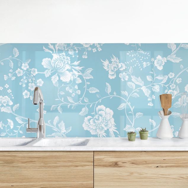Küche Dekoration Blumenranken auf Blau