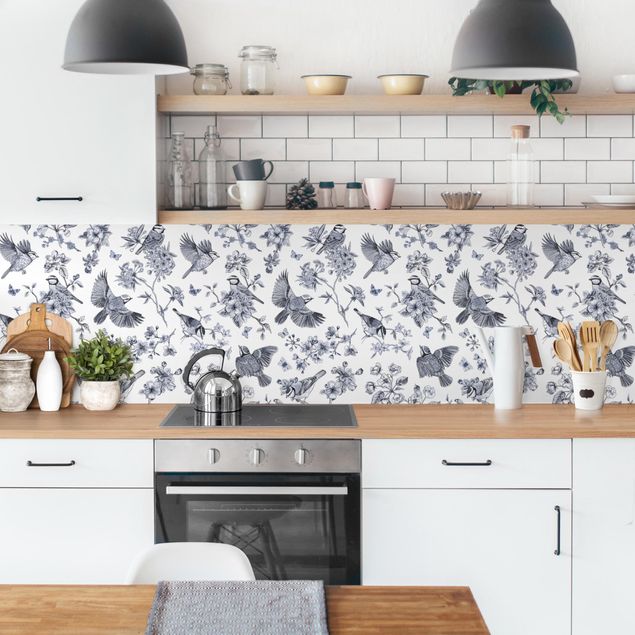 Küchenrückwand Folie selbstklebend Blaumeisen in Blauschwarz