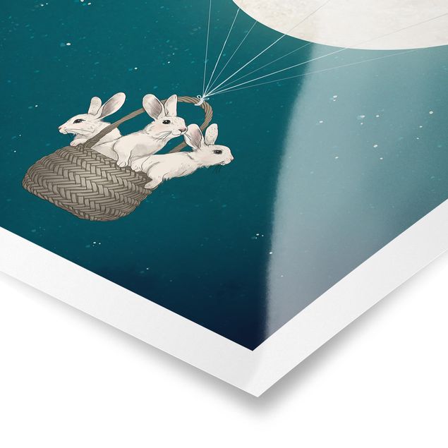 Laura Graves Art Bilder Illustration Hasen Mond-Heißluftballon Sternenhimmel
