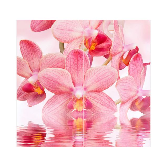 Duschrückwand - Rosa Orchideen auf Wasser