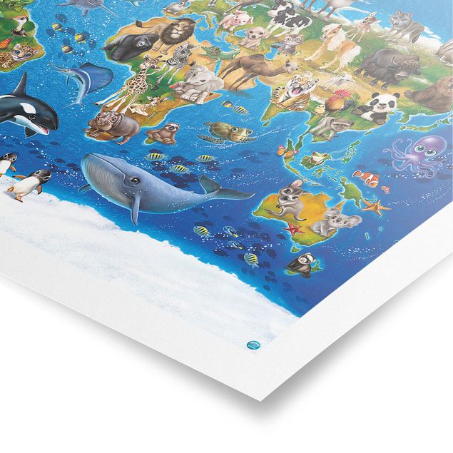 Wandbilder Bunt Weltkarte mit Tieren