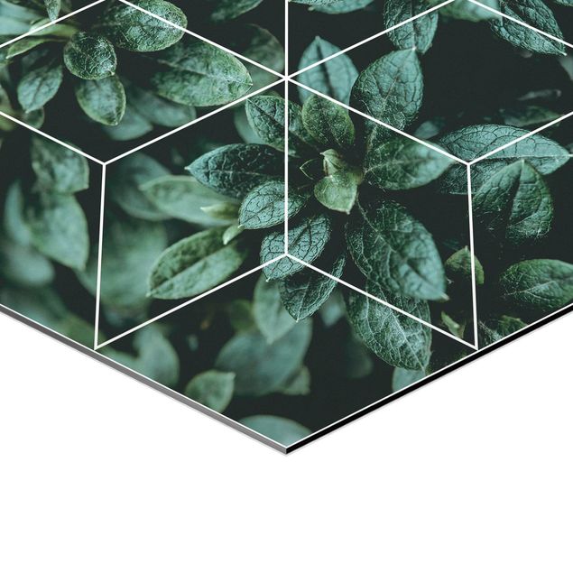 Wandbilder Grüne Blätter Geometrie Set I