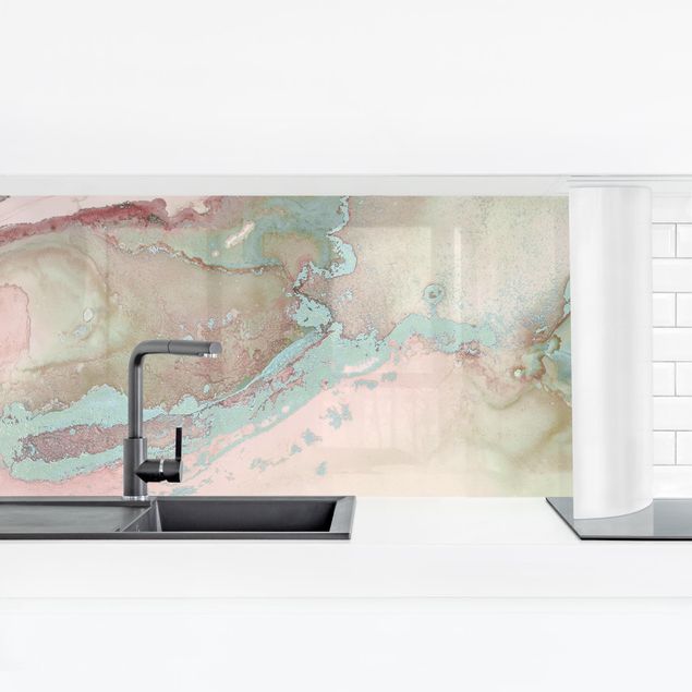 Küchenrückwand selbstklebend Farbexperimente Marmor Rose und Türkis