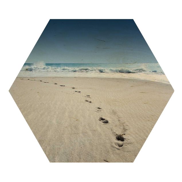 Bilder auf Holz Spuren im Sand