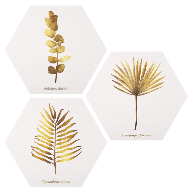 Wandbilder Sprüche Gold - Tropische Blätter Set I
