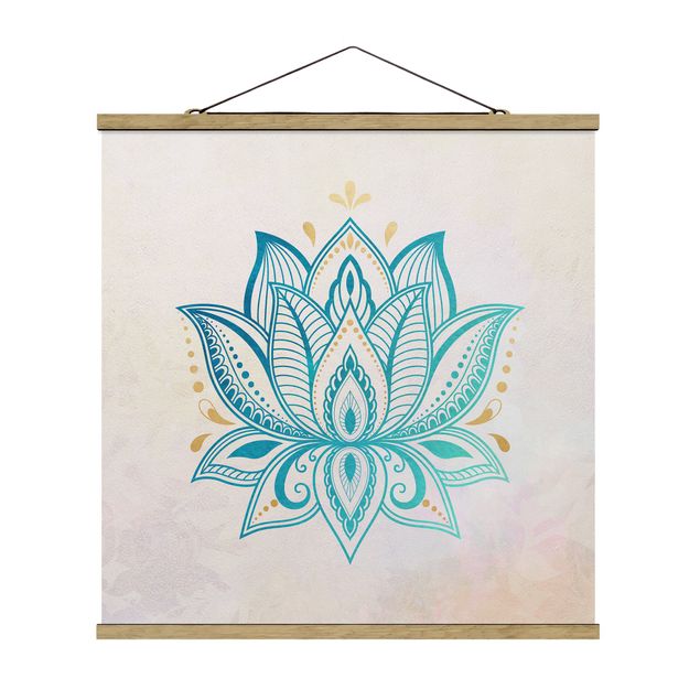 Wandbilder Spirituell Lotus Illustration Mandala gold blau