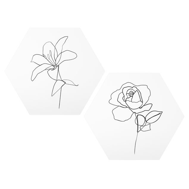 Wandbilder Blumen Line Art Blüten Schwarz Weiß Set