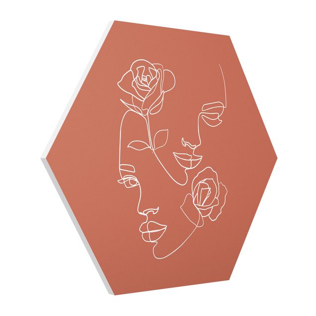 Wandbilder Blumen Line Art Gesichter Frauen Rosen Kupfer