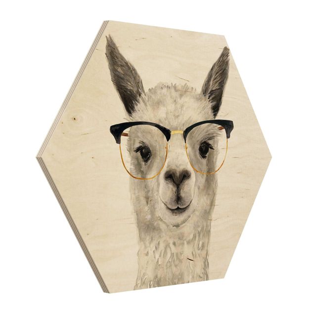 Holzbilder Hippes Lama mit Brille I